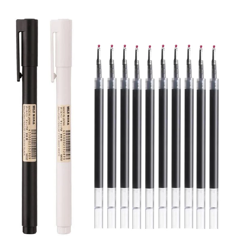 Muji Stationery Gel Pen - 0.5 มม.สีดํา/ปากกาเจลสีขาวหมึกสีดํา Bullet MUJIs เจลปากกาเปลี่ยนได้ชุดเติมสําหรับอุปกรณ์สํานักงานโรงเรียนเขียนเครื่องเขียน