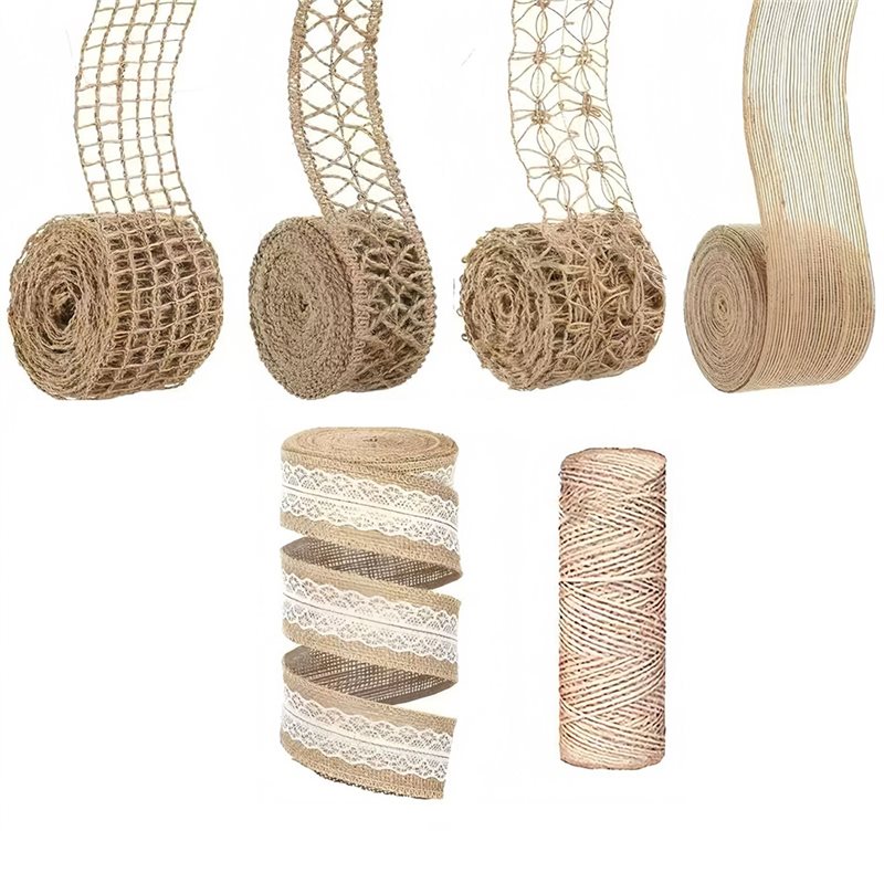Twine Jute Natural - WORTHOWN-ริบบิ้นผ้ากระสอบแบบมีลวด 5 ม้วน ยาว 13 ฟุต