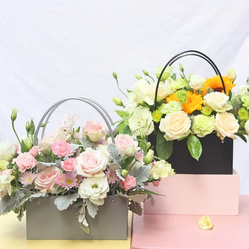 Florist Supply Buckets - กล่องกระดาษลายดอกไม้ ถัง PVC สำหรับบรรจุภัณฑ์ของขวัญร้านดอกไม้ ขนาด 22x11x10