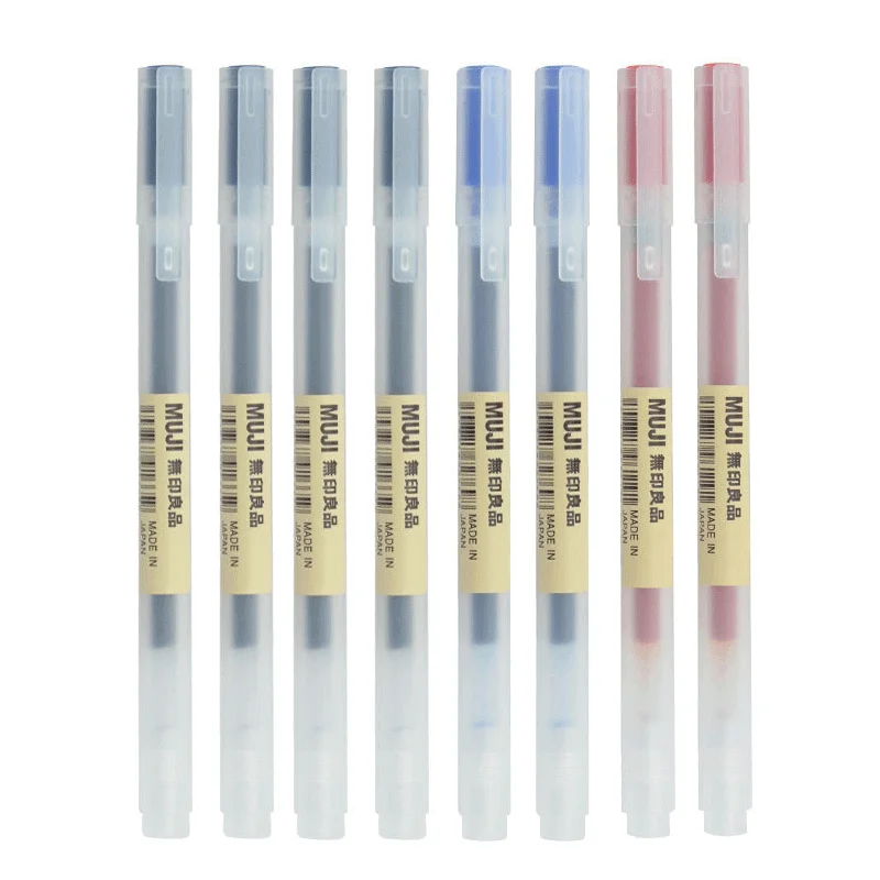 Muji Stationery Gel Pen - 6/8 ชิ้น/เซ็ต Kawaii MUJIs เจลปากกาสีดํา/สีแดง/สีฟ้า 0.38