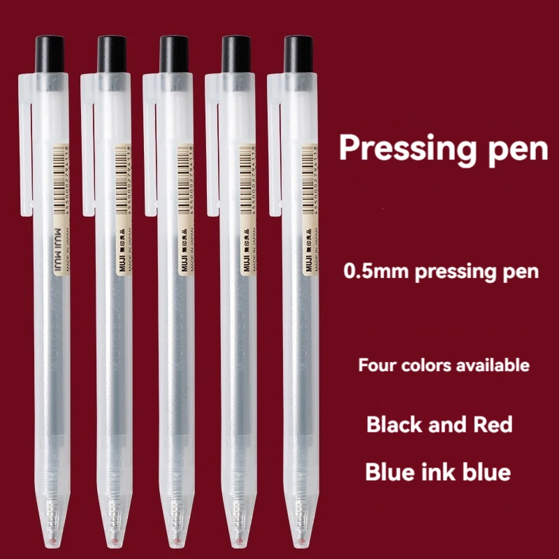 Muji Stationery Gel Pen - 0.5 มม.กดปากกาเจลสีฟ้า/สีดํา/สีน้ําเงินเข้ม/หมึกสีแดง MUJIs เติม Rod Handle