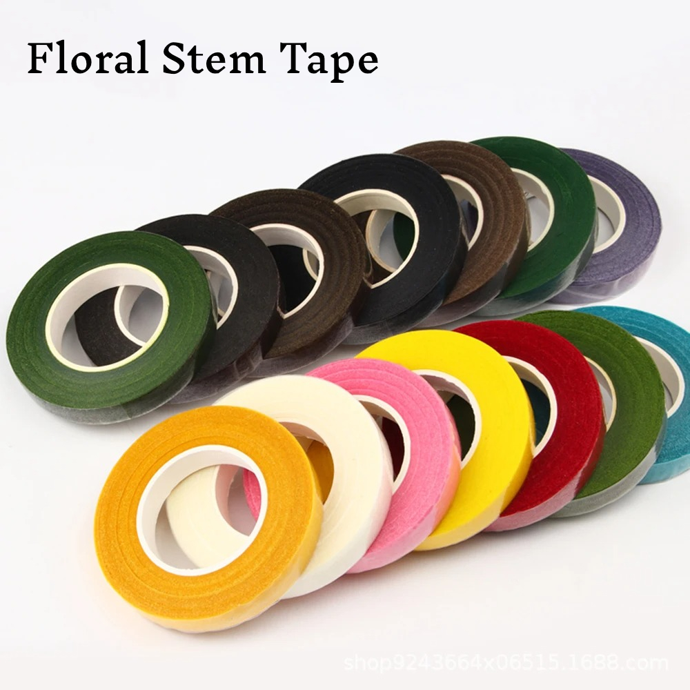 The Florist Supply - เทปกาวสีเขียวลายดอกไม้สำหรับพันกลีบดอกไม้ประดิษฐ์ ใช้พันก้านช่อดอกไม้ อุปกรณ์งานฝีมือสำหรับช่างจัดดอกไม้