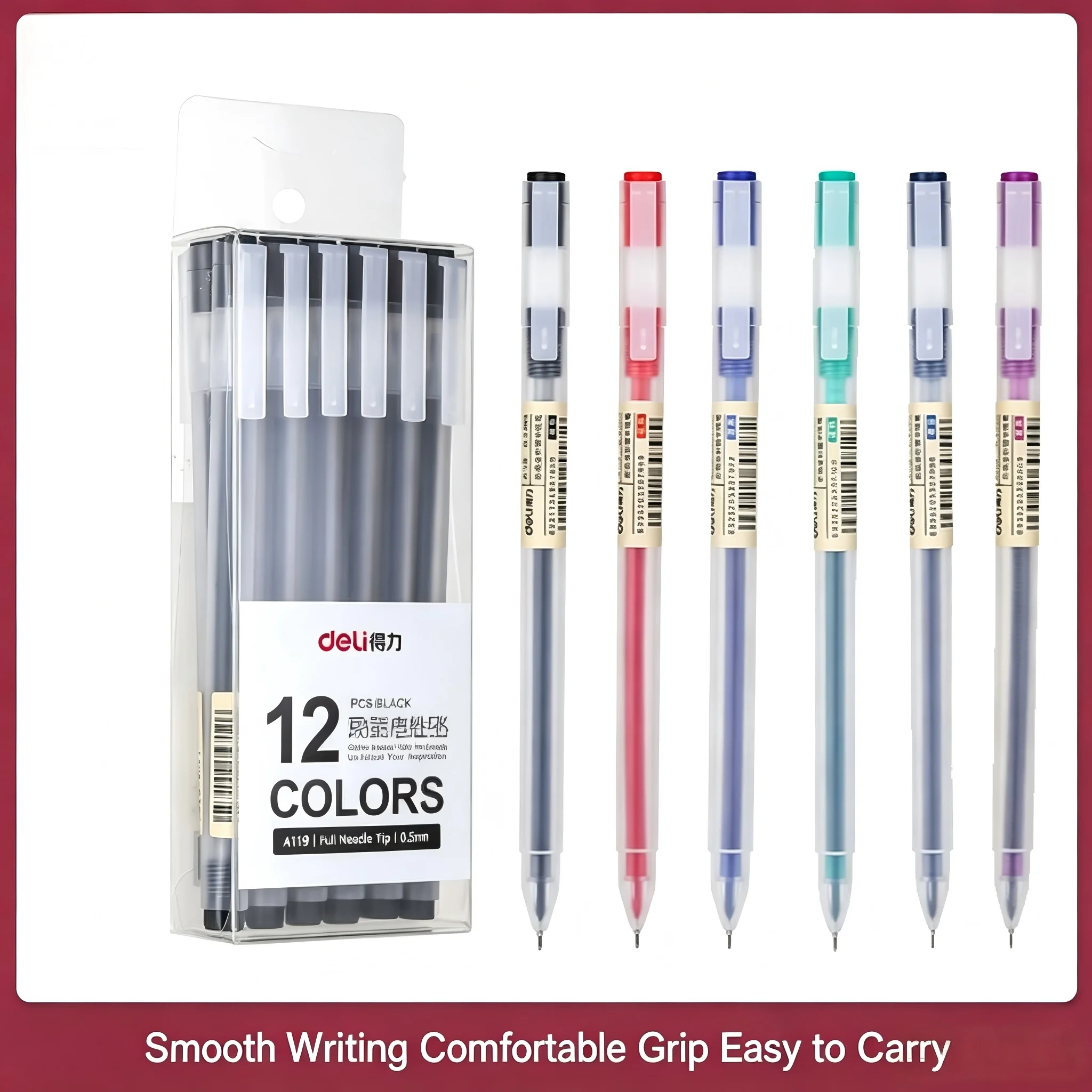 Muji Stationery Gel Pen - A119 ปากกาเจลสีดำ 0.5 มม. ปลายเข็มเต็มรูปแบบ, 6/12