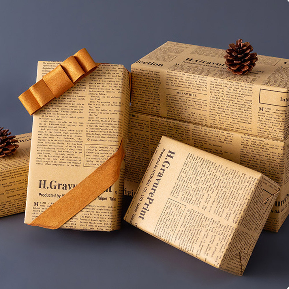 Flower Wrap Kraft - กระดาษห่อของขวัญสไตล์หนังสือพิมพ์เก่า 20 แผ่น ลายดอกไม้สไตล์วินเทจ สำหรับห่อช่อดอกไม้ งานฝีมือ