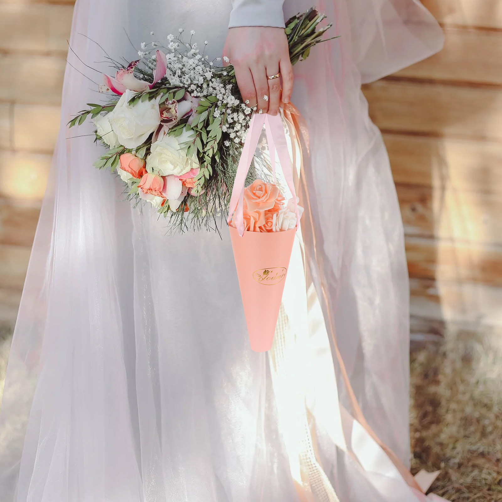 Florist Supply Buckets - ถุงใส่ช่อดอกไม้ 6 ชิ้น ถุงกระดาษพกพาเก๋ไก๋ สำหรับจัดดอกไม้ ใช้ในร้านดอกไม้